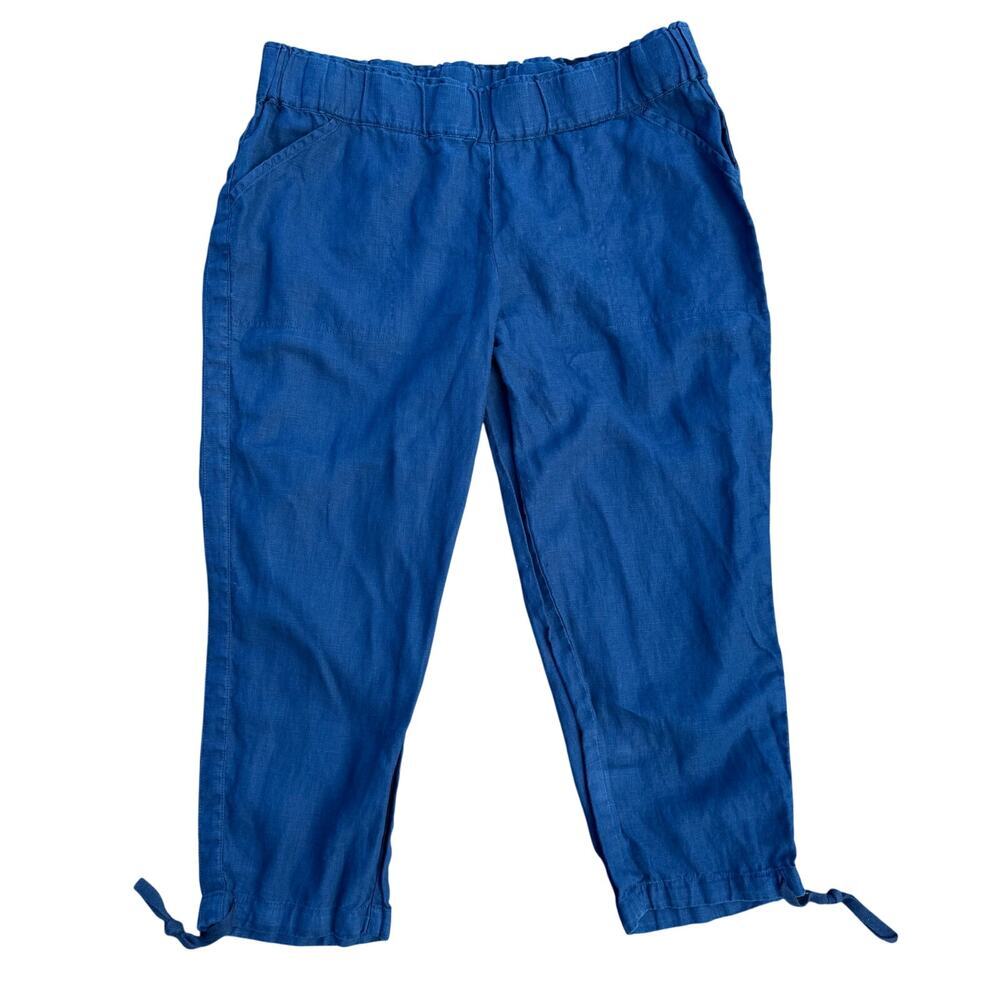 PureJill 100% Linen Cropped Pants 2X Blue Coastal‎ Grandmacore Minimalist